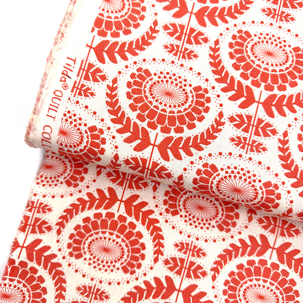 Baumwolle ST10218 Webware unelastisch Tilda Quilt Collection Tom Finnanger Lazy Days Collection creme rot Blumenmuster abstrakt  Detailansicht